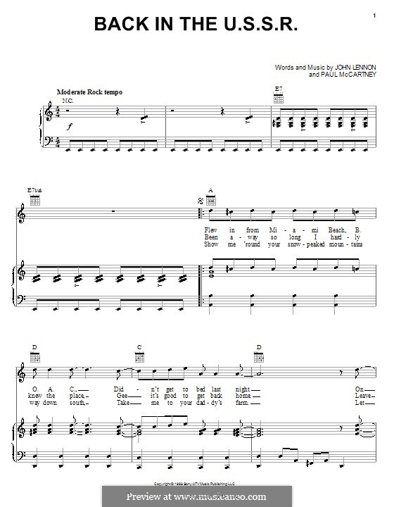 Back in the USSR (The Beatles): Für Stimme mit Klavier oder Gitarre by John Lennon, Paul McCartney