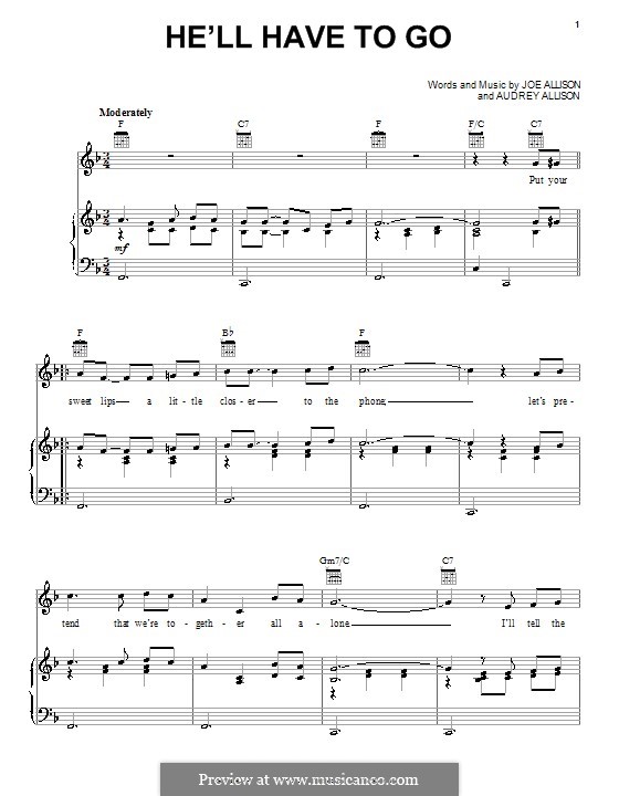He'll Have To Go (Jim Reeves): Für Stimme und Klavier (oder Gitarre) by Audrey Allison, Joe Allison