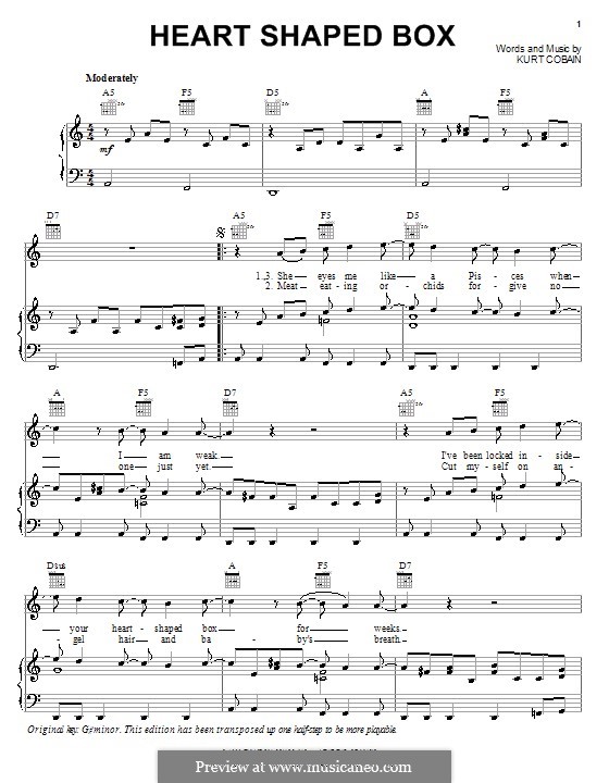 Heart Shaped Box (Nirvana): Für Stimme und Klavier (oder Gitarre) by Kurt Cobain