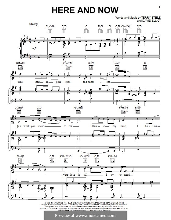 Here and Now (Luther Vandross): Für Stimme und Klavier (oder Gitarre) by David Elliot, Terry Steele