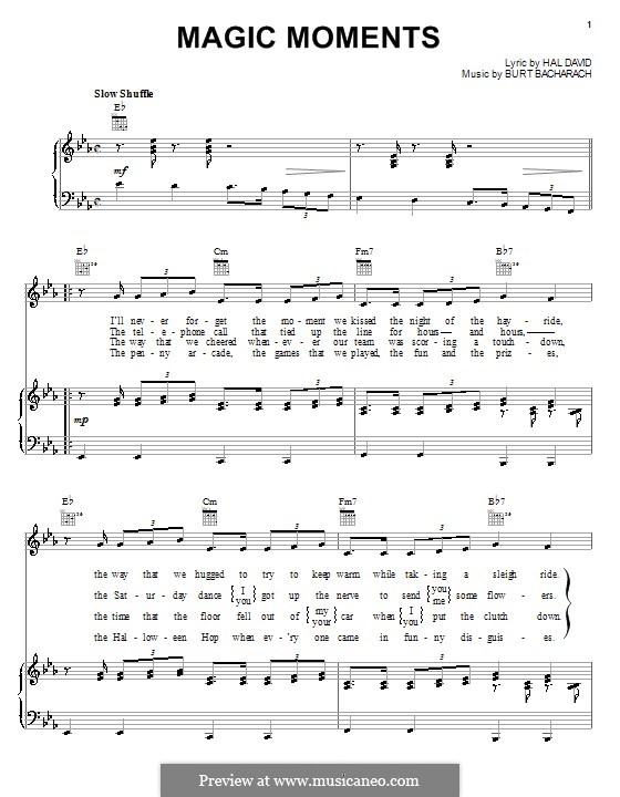 Magic Moments (Perry Como): Für Stimme und Klavier (oder Gitarre) by Burt Bacharach