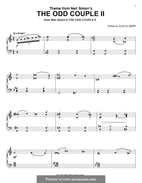 Theme from Neil Simon's the Odd Couple II: Für Klavier by Alan Silvestri