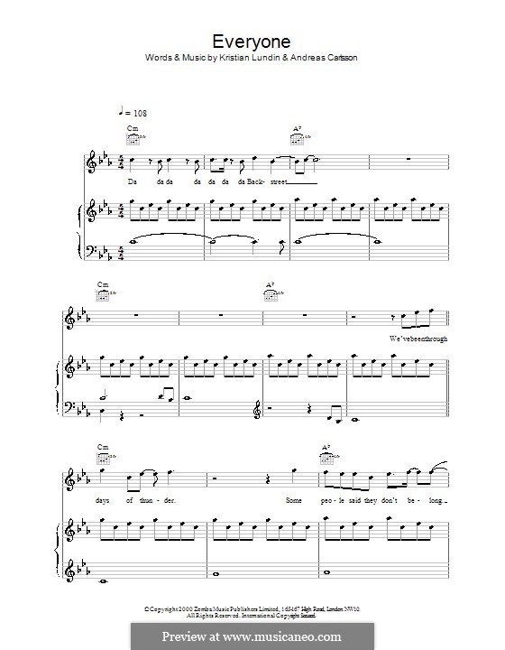 Everyone (Backstreet Boys): Für Stimme und Klavier (oder Gitarre) by Andreas Carlsson, Kristian Lundin