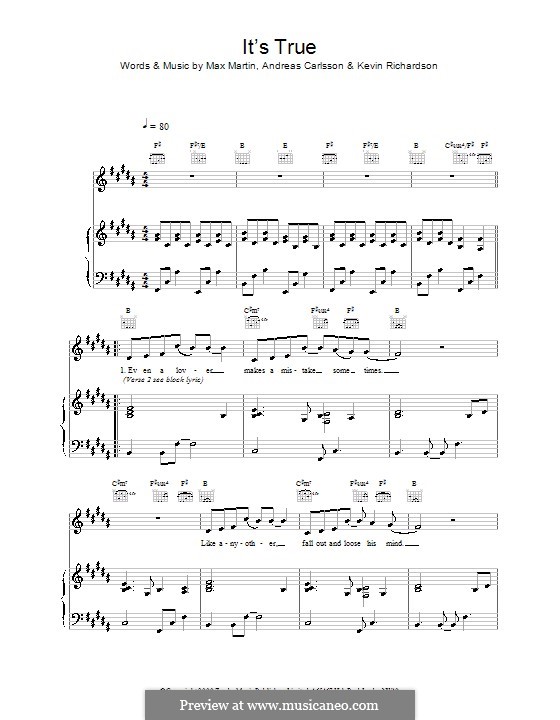 It's True (Backstreet Boys): Für Stimme und Klavier (oder Gitarre) by Andreas Carlsson, Kevin Richardson, Max Martin