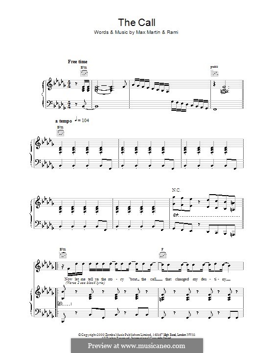 The Call (Backstreet Boys): Für Stimme und Klavier (oder Gitarre) by Max Martin