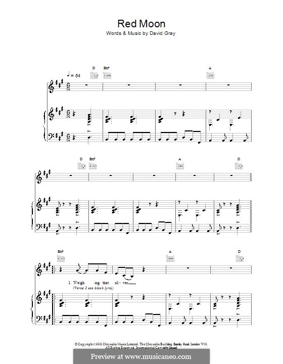 Red Moon: Für Stimme und Klavier (oder Gitarre) by David Gray