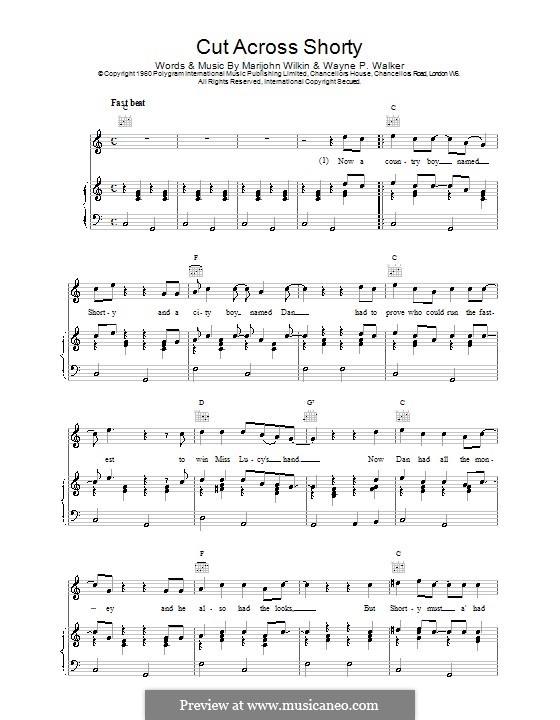 Cut Across Shorty: Für Stimme und Klavier (oder Gitarre) by Marijohn Wilkin, Wayne P. Walker