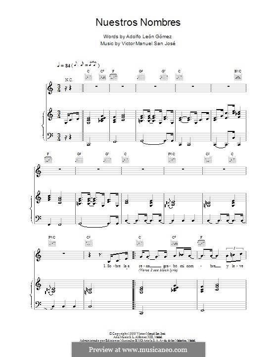 Nuestros Nombres: Für Stimme und Klavier (oder Gitarre) by Adolfo León Gómez