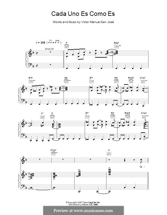 Cada uno es como es: Für Stimme und Klavier (oder Gitarre) by Victor Manuel San José