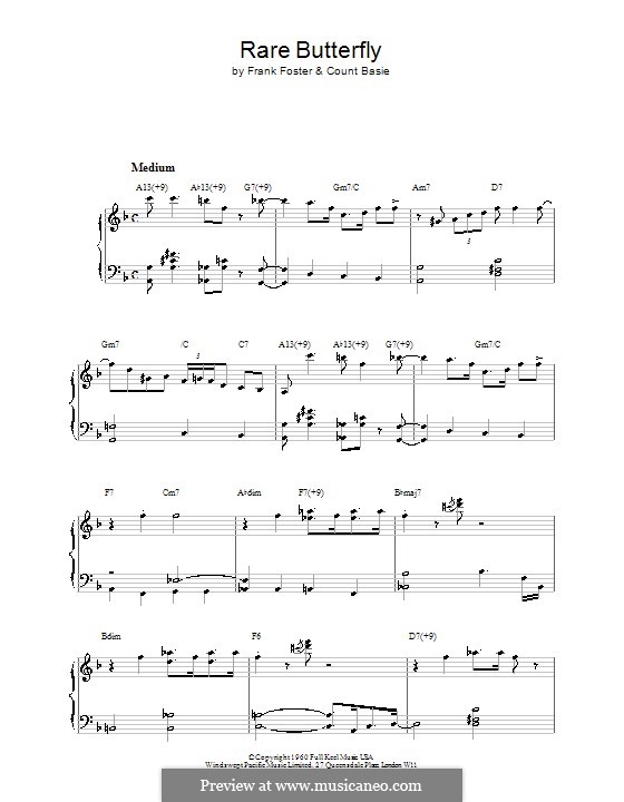 Rare Butterfly (Count Basie): Für Klavier, leicht by Frank Foster