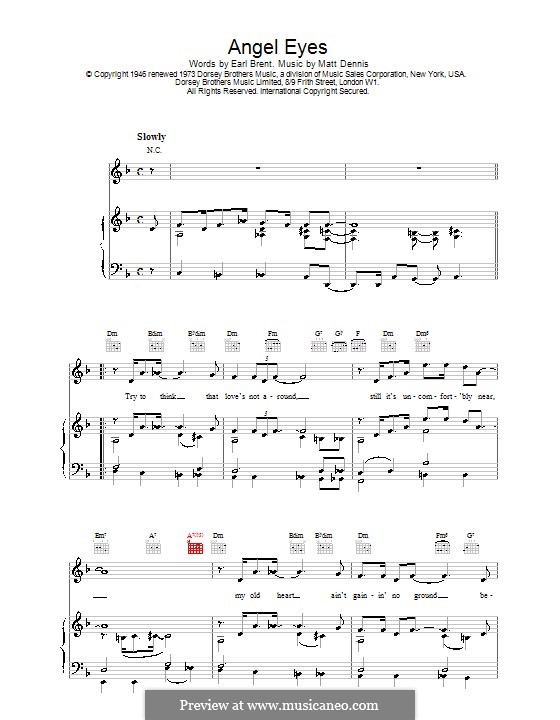 Angel Eyes (Frank Sinatra): Für Stimme und Klavier (oder Gitarre) by Matt Dennis