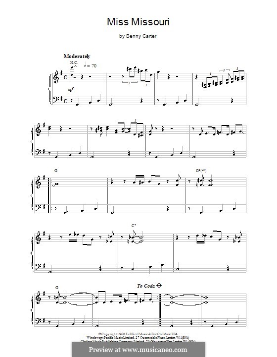 Miss Missouri: Für Klavier, leicht by Benny Carter