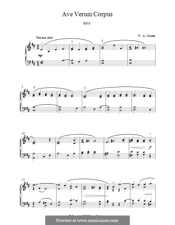 Ave verum corpus (Printabel Scores), K.618: Für Klavier (Noten von hoher Qualität) by Wolfgang Amadeus Mozart