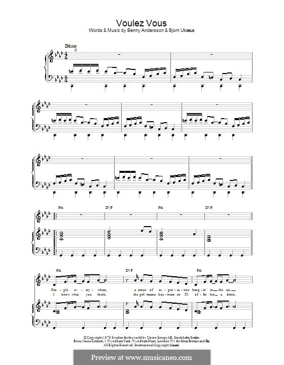 Voulez Vous (ABBA): Für Stimme und Klavier (oder Gitarre) by Benny Andersson, Björn Ulvaeus