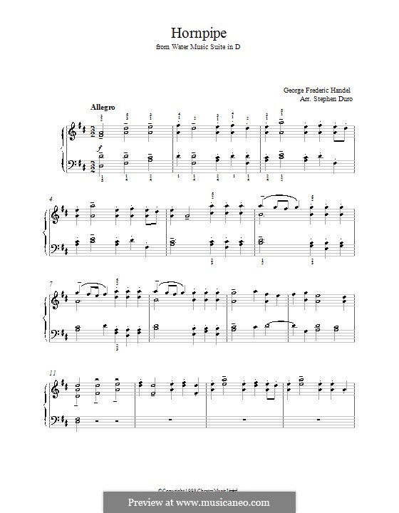 Suite Nr.2 in D-Dur, HWV 349: Alla Hornpipe, für Klavier (mit Fingersatz) by Georg Friedrich Händel