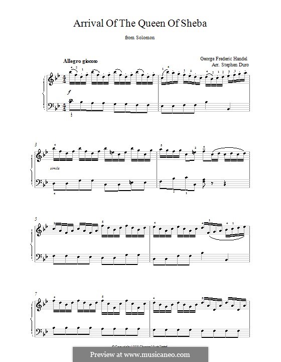 Solomon, HWV 67: The Arrival of the Queen of Sheba, for piano by Georg Friedrich Händel