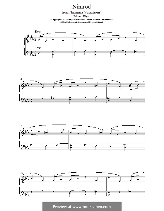 Variation Nr.9 'Nimrod': Einfache Noten für Klavier by Edward Elgar