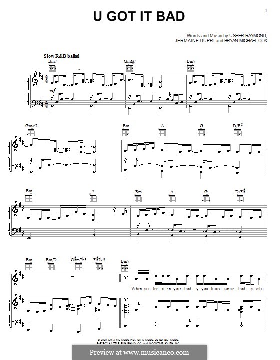U Got It Bad (Usher): Für Stimme und Klavier (oder Gitarre) by Bryan Michael Cox, Jermaine Dupri