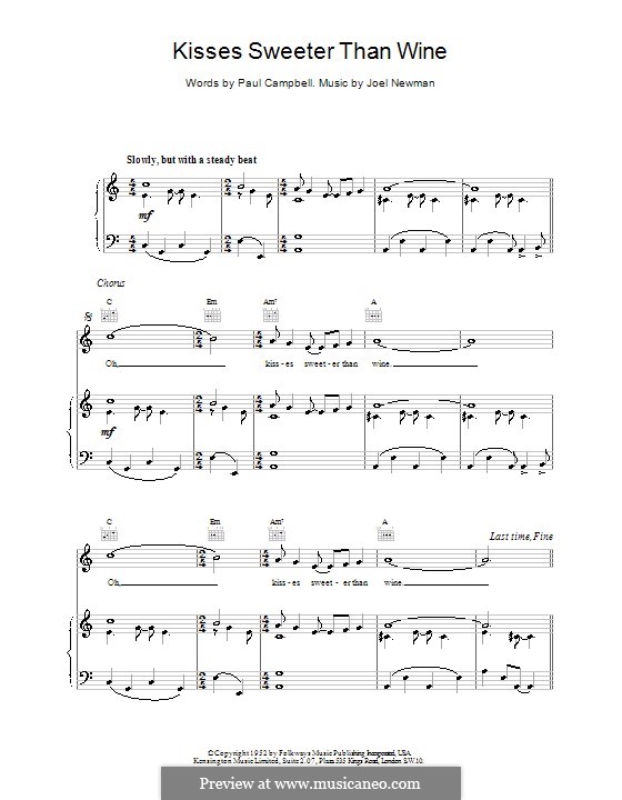 Kisses Sweeter Than Wine: Für Stimme und Klavier (oder Gitarre) by Joel Newman