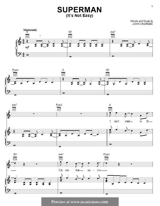 Superman (Five for Fighting): Für Stimme und Klavier (oder Gitarre) by John Ondrasik
