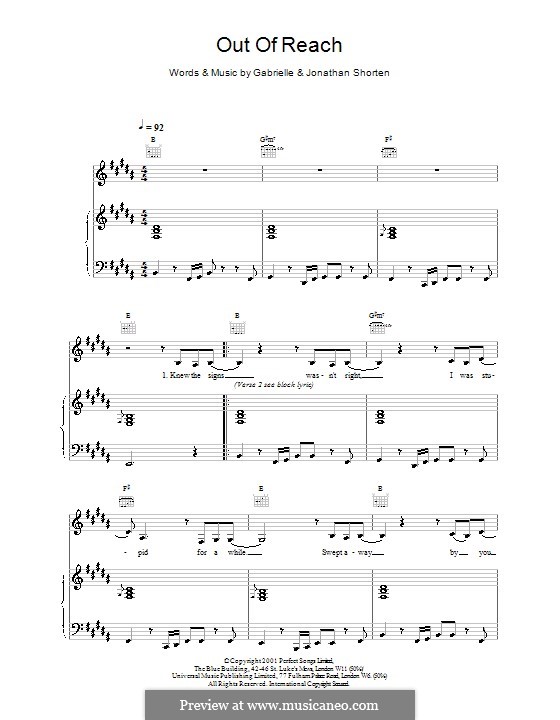 Out of Reach: Für Stimme und Klavier (oder Gitarre) by Gabrielle, Jonathan Shorten