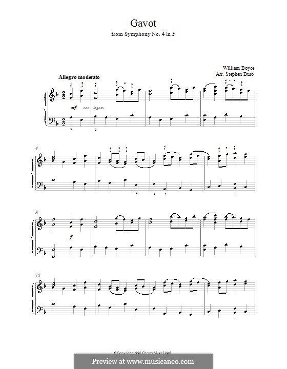 Symphony No.4: Gavotte, for piano by William Boyce