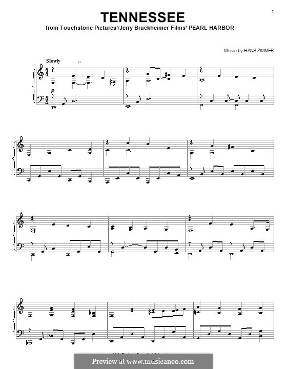 Tennessee (from Pearl Harbor): Für Klavier by Hans Zimmer