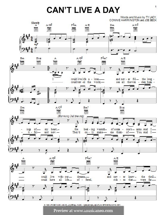 Can't Live a Day (Avalon): Für Stimme und Klavier (oder Gitarre) by Connie Harrington, Joe Beck, Ty Lacy