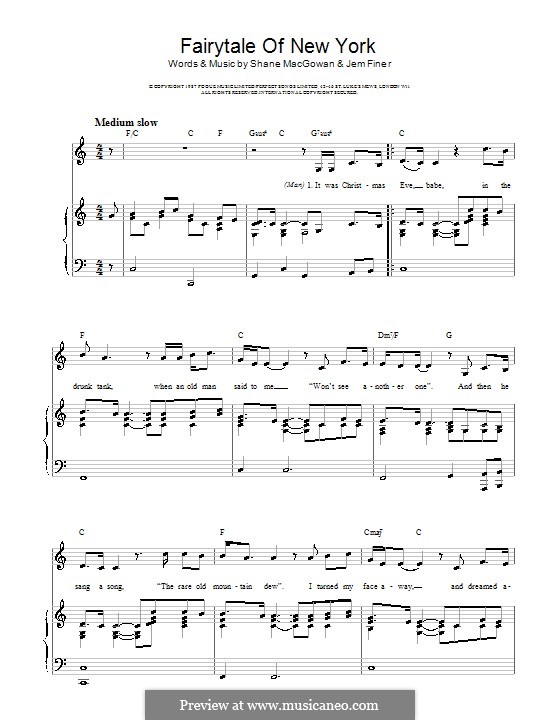 Fairytale of New York (The Pogues & Kirsty MacColl): Für Stimme und Klavier (oder Gitarre) by Jem Finer, Shane MacGowan