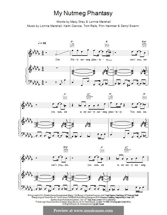 My Nutmeg Phantasy (Macy Gray): Für Stimme und Klavier (oder Gitarre) by Darryl Swann, Finn Hammer, Keith Ciancia