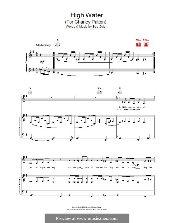 High Water (For Charley Patton): Für Stimme und Klavier (oder Gitarre) by Bob Dylan