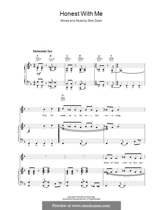Honest with Me: Für Stimme und Klavier (oder Gitarre) by Bob Dylan