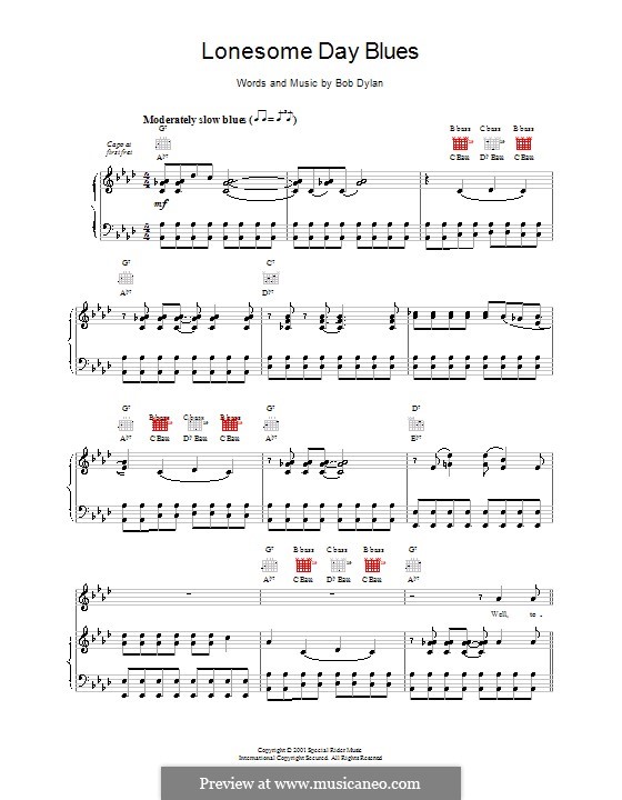 Lonesome Day Blues: Für Stimme und Klavier (oder Gitarre) by Bob Dylan