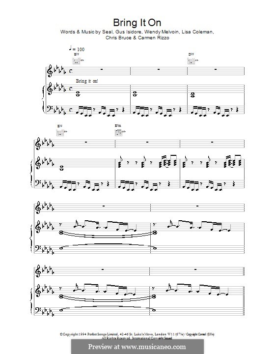 Bring It On (Seal): Für Stimme und Klavier (oder Gitarre) by Gus Isidore, Wendy Melvoin