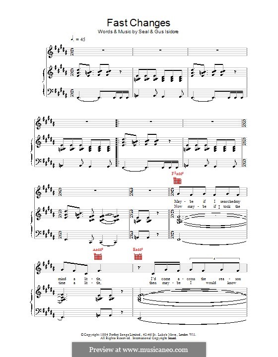 Fast Changes (Seal): Für Stimme und Klavier (oder Gitarre) by Gus Isidore