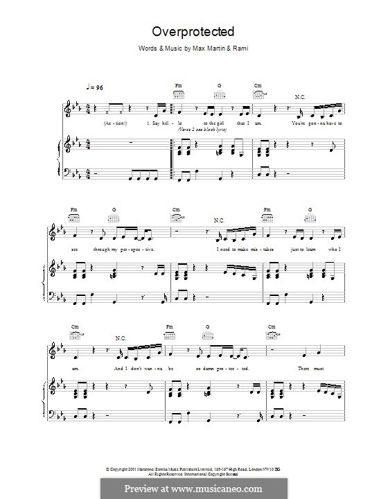Overprotected (Britney Spears): Für Stimme und Klavier (oder Gitarre) by Max Martin
