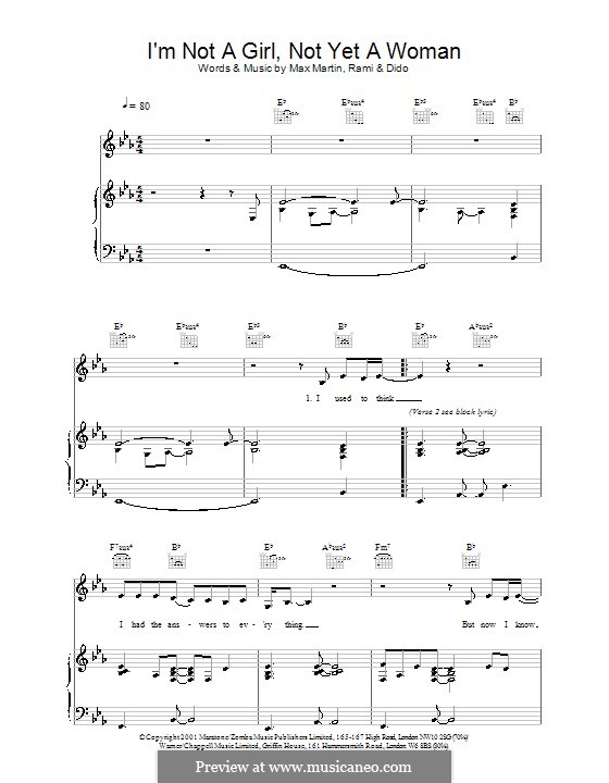 I'm Not a Girl, Not Yet a Woman (Britney Spears): Für Stimme und Klavier (oder Gitarre) by Max Martin
