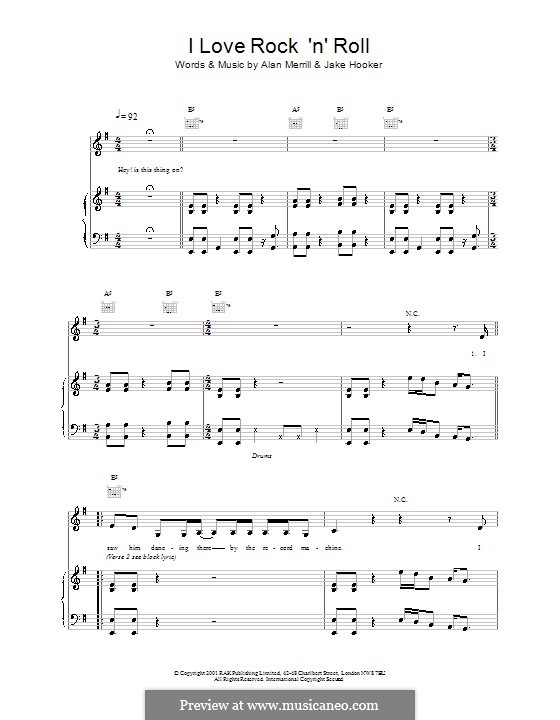I Love Rock 'n Roll: Für Stimme mit Klavier oder Gitarre (Britney Spears) by Alan Merrill, Jake Hooker