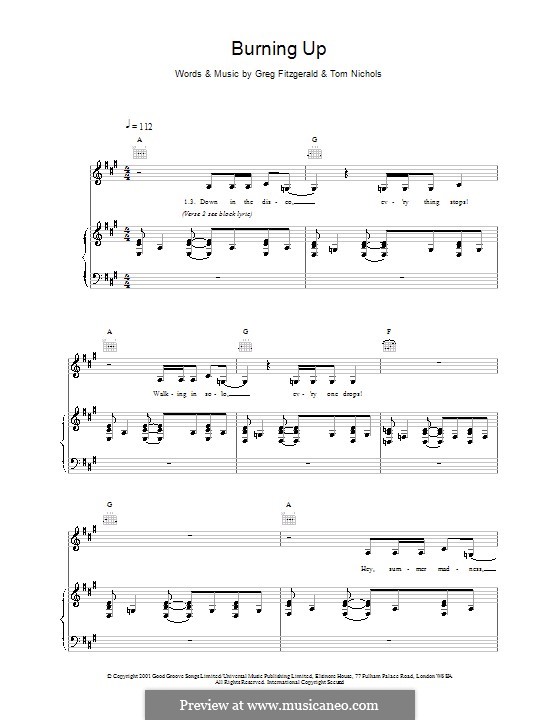 Burning Up (Kylie Minogue): Für Stimme und Klavier (oder Gitarre) by Greg Fitzgerald, Tom Nichols