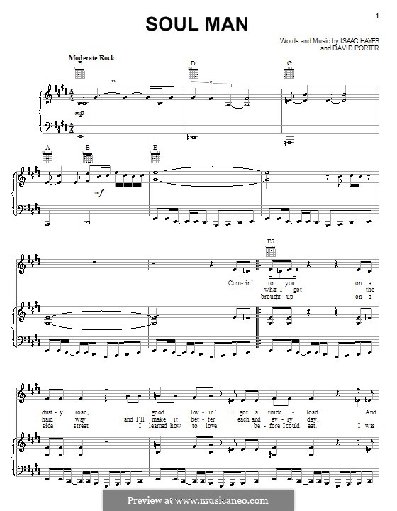 Soul Man (Sam & Dave): Für Stimme und Klavier (oder Gitarre) by David Porter, Isaac Hayes
