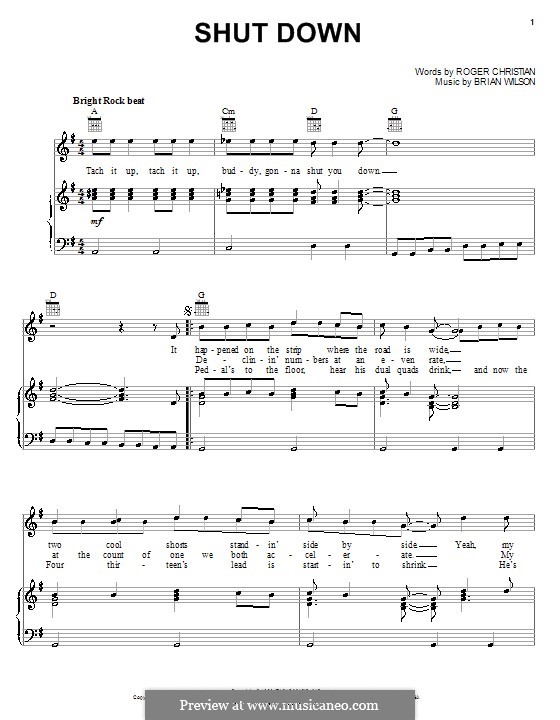 Shut Down (The Beach Boys): Für Stimme und Klavier (oder Gitarre) by Brian Wilson, Roger Christian