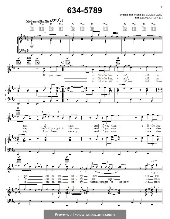 634-5789 (Wilson Pickett): Für Stimme und Klavier (oder Gitarre) by Eddie Floyd, Steve Cropper