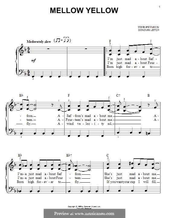 Mellow Yellow Von D Leitch Noten Auf Musicaneo fur klavier leicht