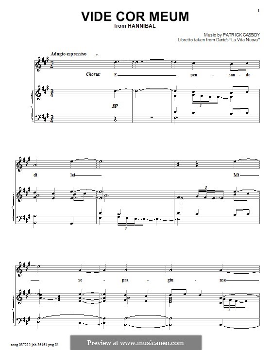 Vide Cor Meum (from Hannibal): Für Stimme und Klavier (oder Gitarre) by Patrick Cassidy