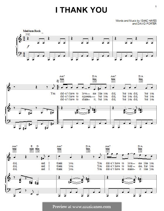 I Thank You (Sam & Dave): Für Stimme und Klavier (oder Gitarre) by David Porter, Isaac Hayes
