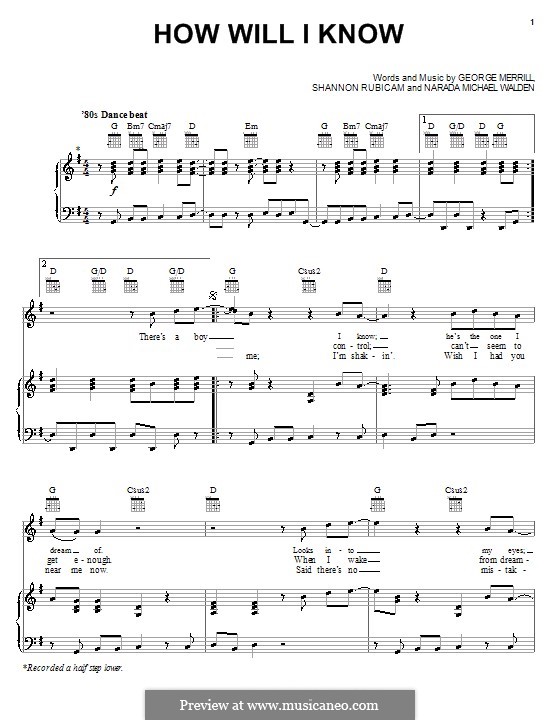 How Will I Know (Whitney Houston): Für Stimme und Klavier (oder Gitarre) by George Merrill, Narada Michael Walden, Shannon Rubicam