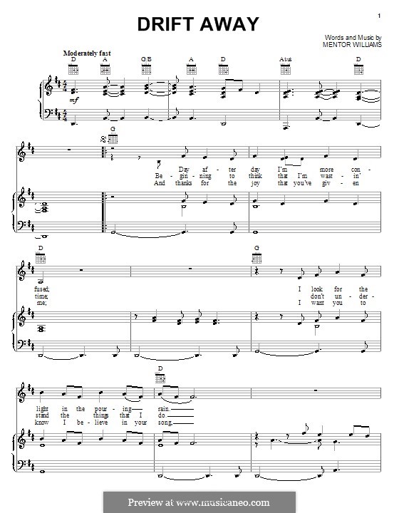 Drift Away (Dobie Gray): Für Stimme und Klavier (oder Gitarre) by Mentor Williams