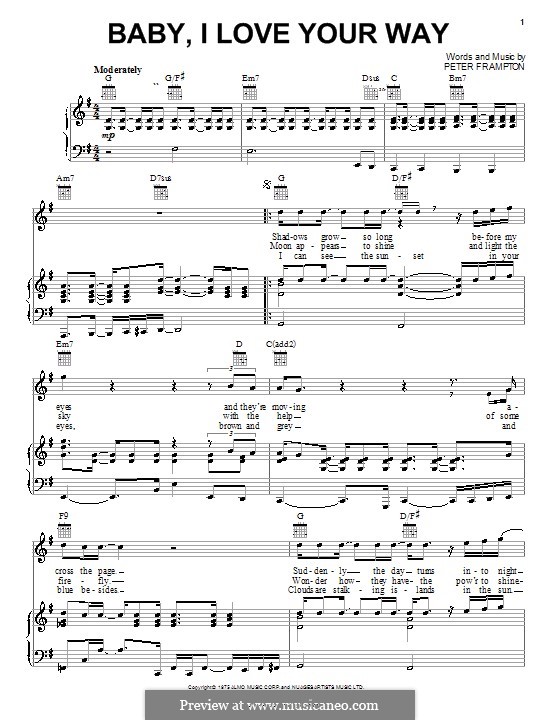 Baby, I Love Your Way: Für Stimme und Klavier (oder Gitarre) by Peter Frampton