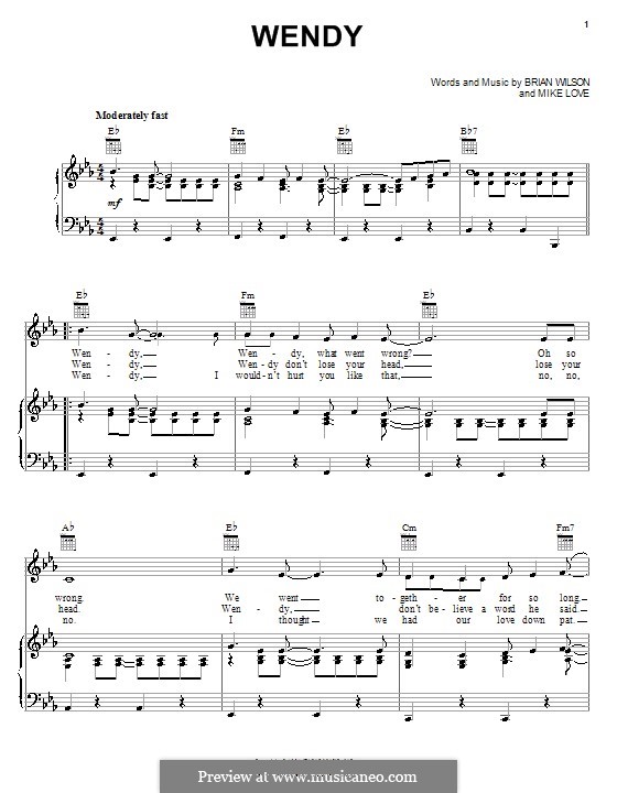 Wendy (The Beach Boys): Für Stimme und Klavier (oder Gitarre) by Brian Wilson, Mike Love