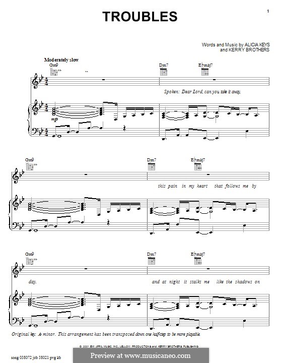 Troubles (Alicia Keys): Für Stimme und Klavier (oder Gitarre) by Kerry Brothers